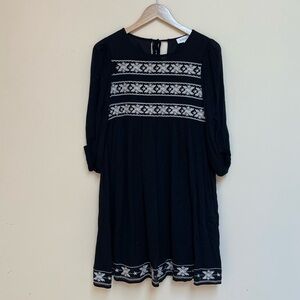 Bohme Black Dress with White Embroidery